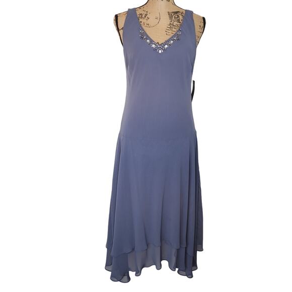 Ignite Evenings Beaded V-Neck Drop Waist Asymmetrical Hem Flapper Dress NWT Sz 8 - Picture 2 of 11